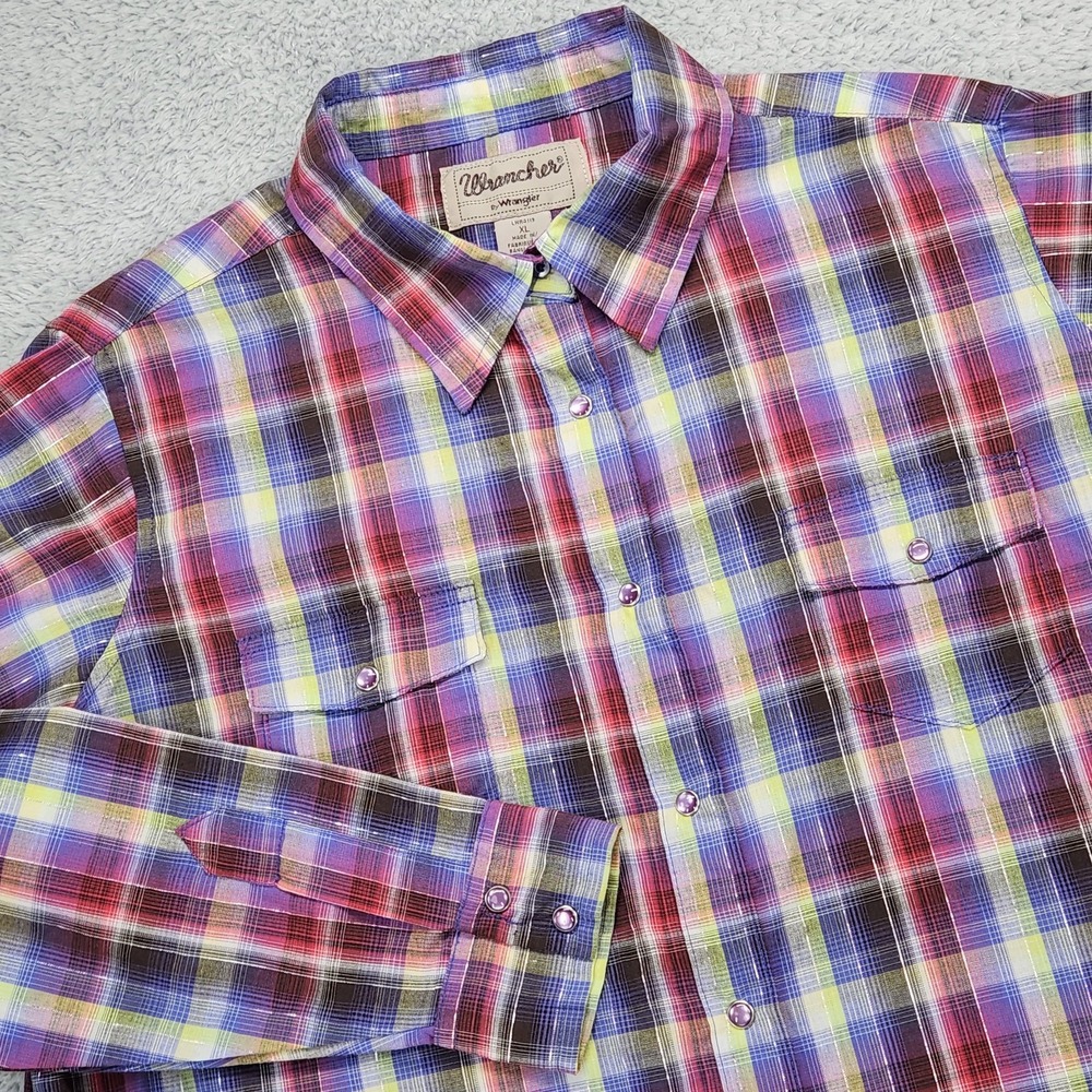 Wrangler Shirt Womens XL Multicolor Plaid Western L/S Pearl Snap Cowgirl
